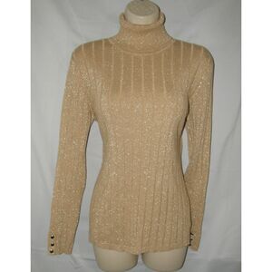 Sparkly Gold Sz Medium Stretchy Ribbed Turtleneck Lightweight Sweater STYLE & co